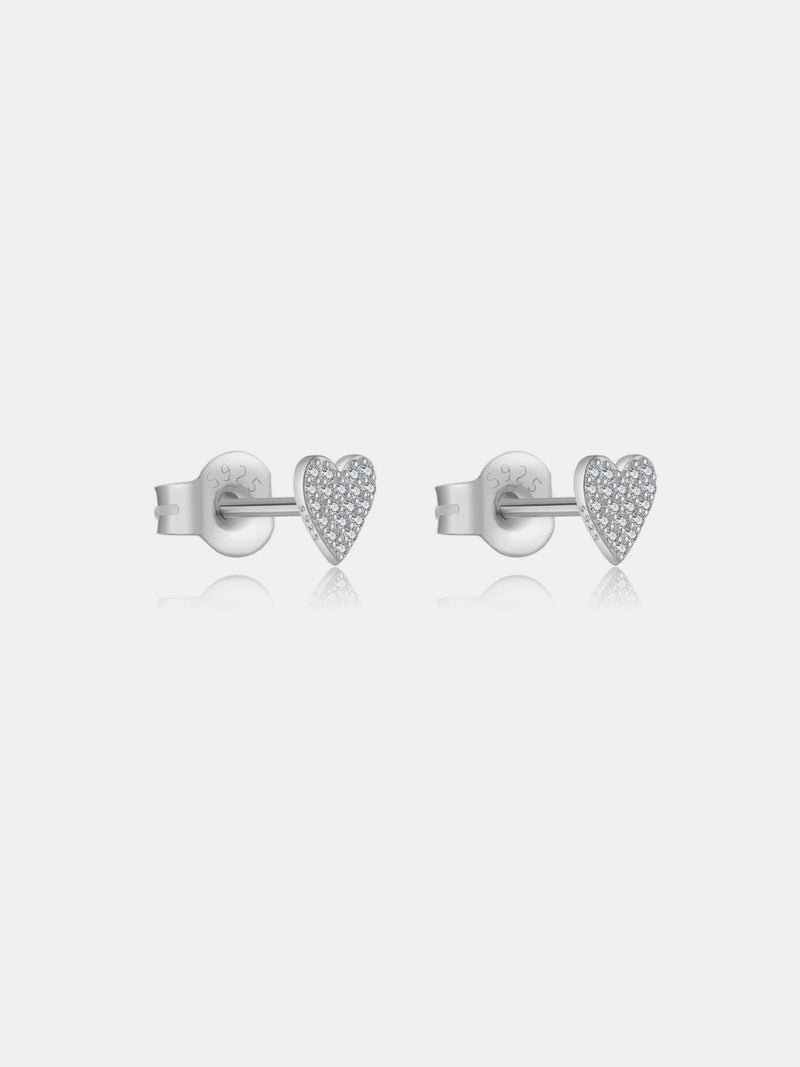 925 Sterling Silver Zircon Heart Stud Earrings