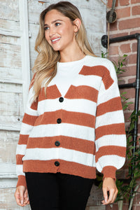 Striped Button Up Long Sleeve Sweater