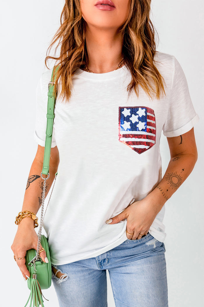 US Flag Round Neck Short Sleeve T-Shirt