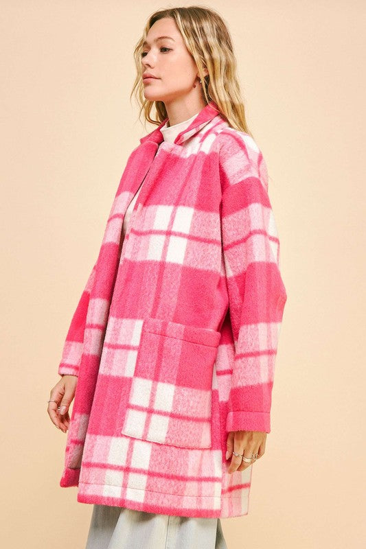 Davi & Dani Plaid Open Front Drop Shoulder Longline Coat