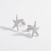 925 Sterling Silver Inlaid Zircon Starfish Earrings