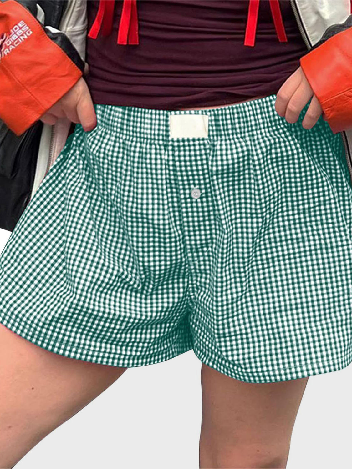 Plaid Elastic Waist Shorts