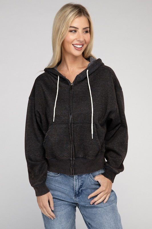 Acid Wash Fleece Cropped Zip-Up Hoodie – Blue Hawthorn Boutique