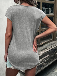 Lace Detail Half Zip Cap Sleeve T-Shirt