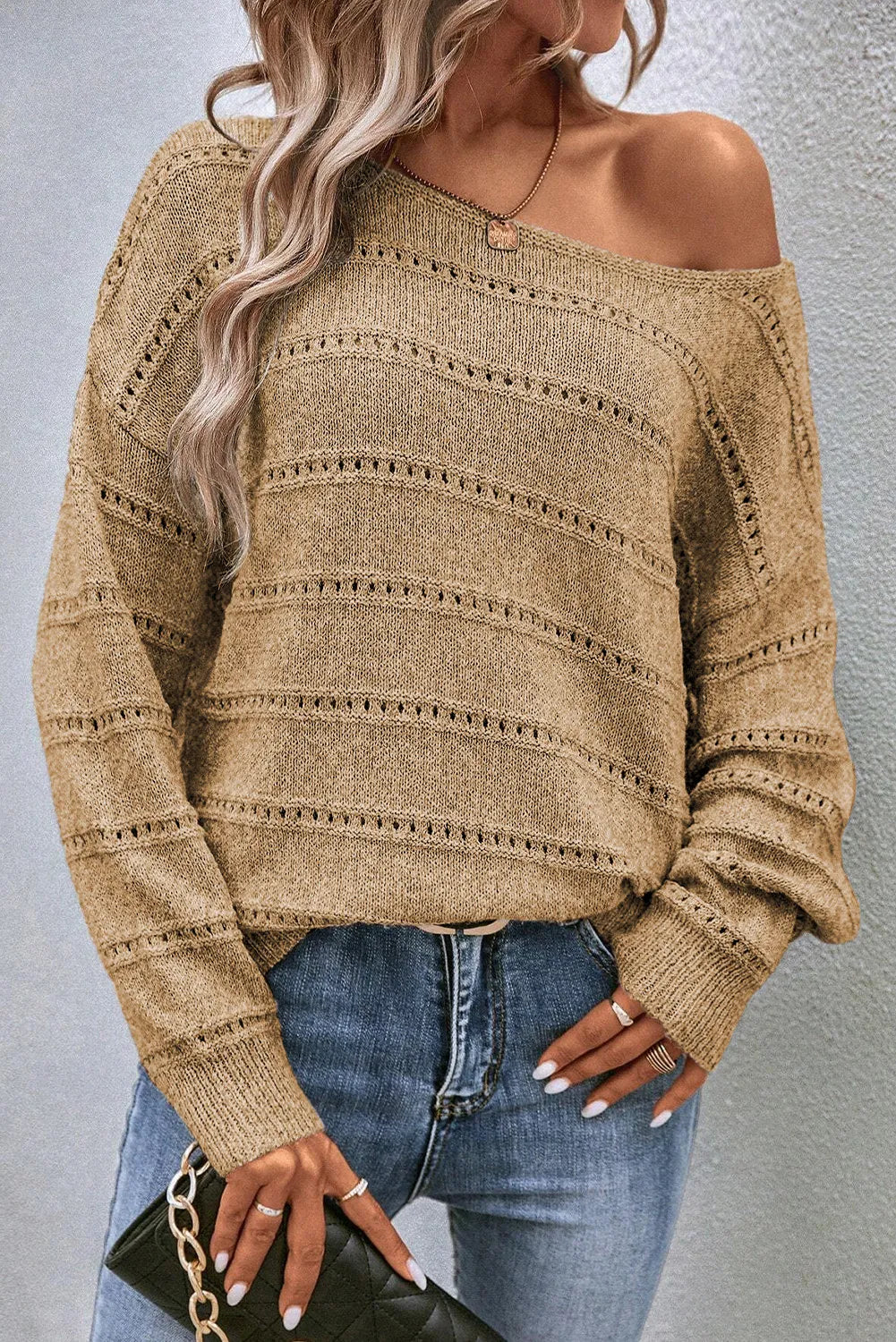 Boat Neck Dropped Shoulder Sweater