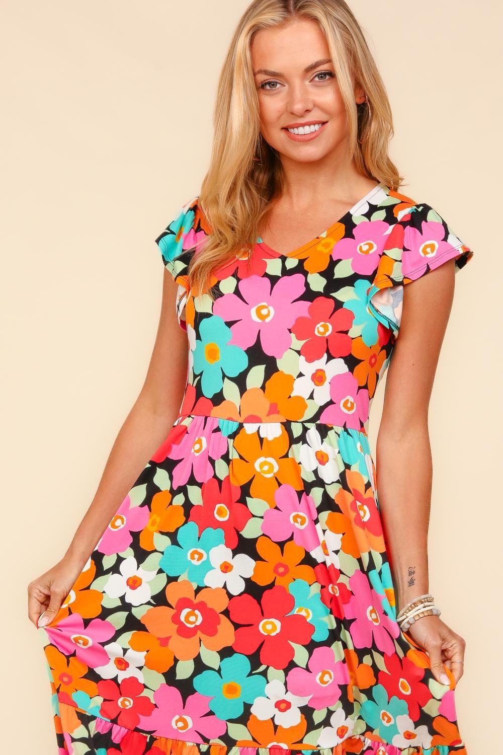 Haptics Floral Midi Dress with Side Pockets