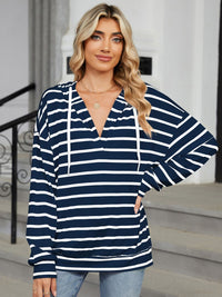 Drawstring Striped Long Sleeve Hoodie