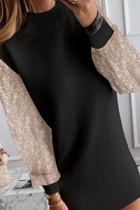 Sequin Round Neck Long Sleeve Dress