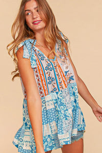 ETHNIC PATCHWORK TIE SHOULDER BABYDOLL