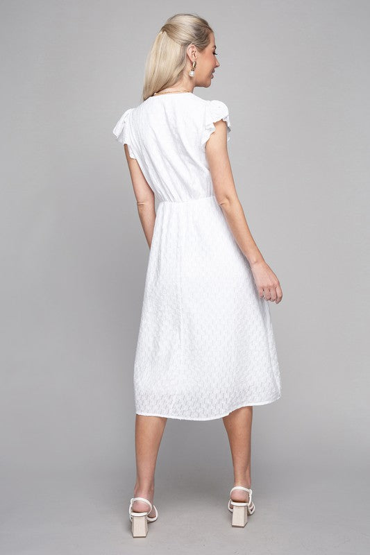 V neck embroidered eyelet dress