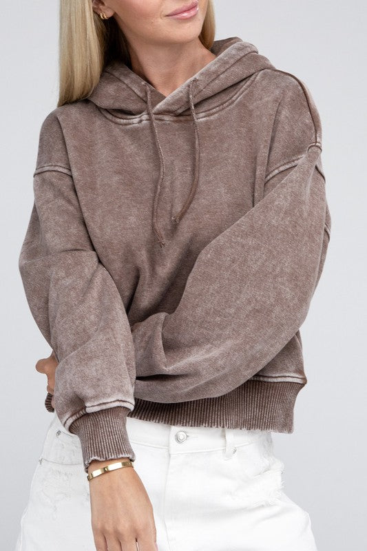 Grey Fleece Acid Wash Hoodie