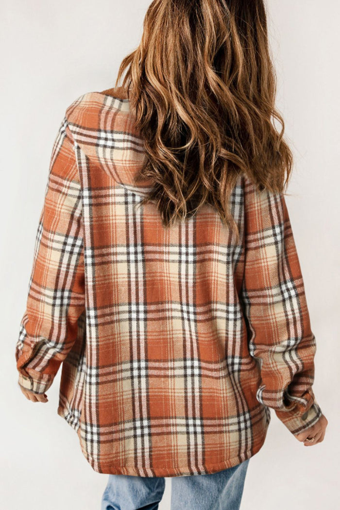 Plaid Button Up Long Sleeve Hooded Jacket