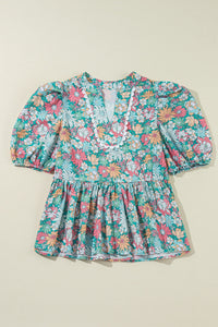 Printed Notched Short Sleeve Blouse