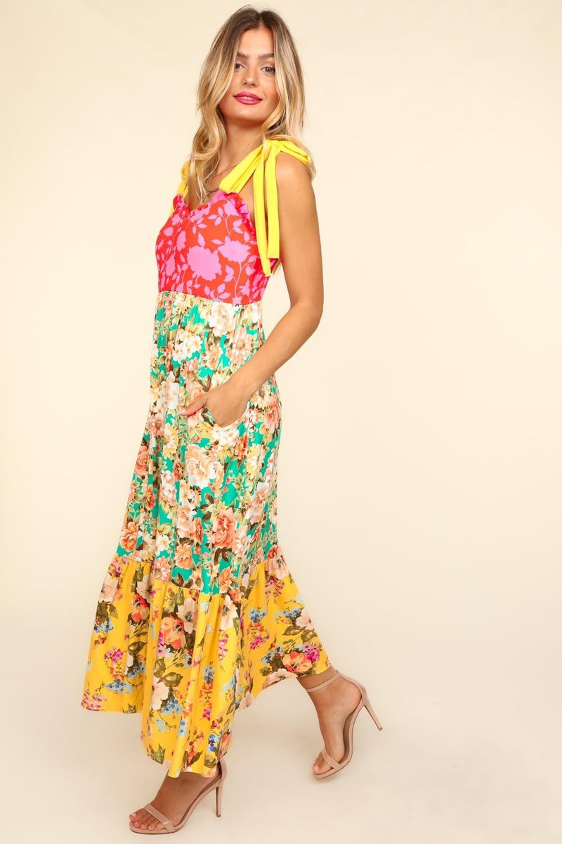 Haptics Floral Color Block Maxi Dress with Pockets