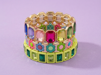 The Erin-Enamel Stretch Bracelet - Octagon Rainbow Stones