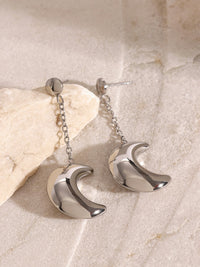 Stainless Steel Moon Dangle Earrings