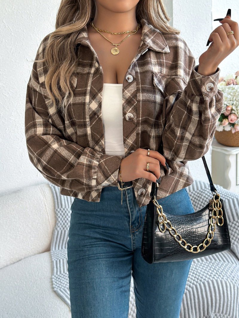 Plaid Button Up Long Sleeve Jacket