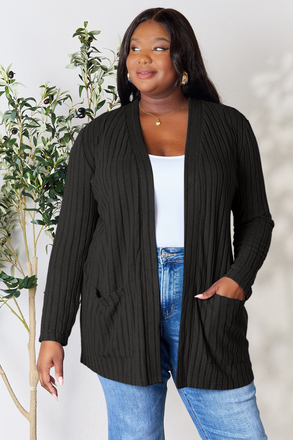 Plus size black shop cardigan with pockets