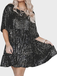 Full Size Sequin Round Neck Half Sleeve Mini Dress