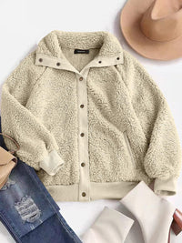 Full Size Teddy Snap Down Long Sleeve Jacket