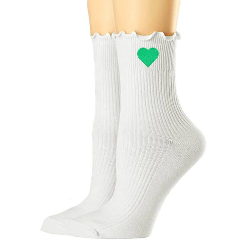 Embroidered Heart Ruffle Socks
