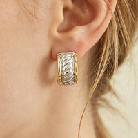 Two Toned Cubic Zirconia Twisted Hoop Earrings