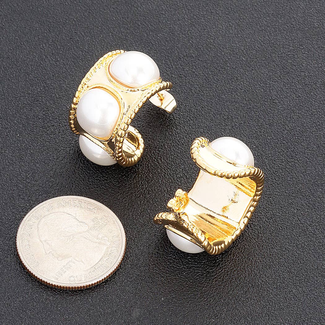 Faux Pearl Metal Mini Hoop Earring