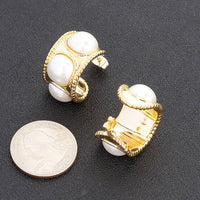 Faux Pearl Metal Mini Hoop Earring