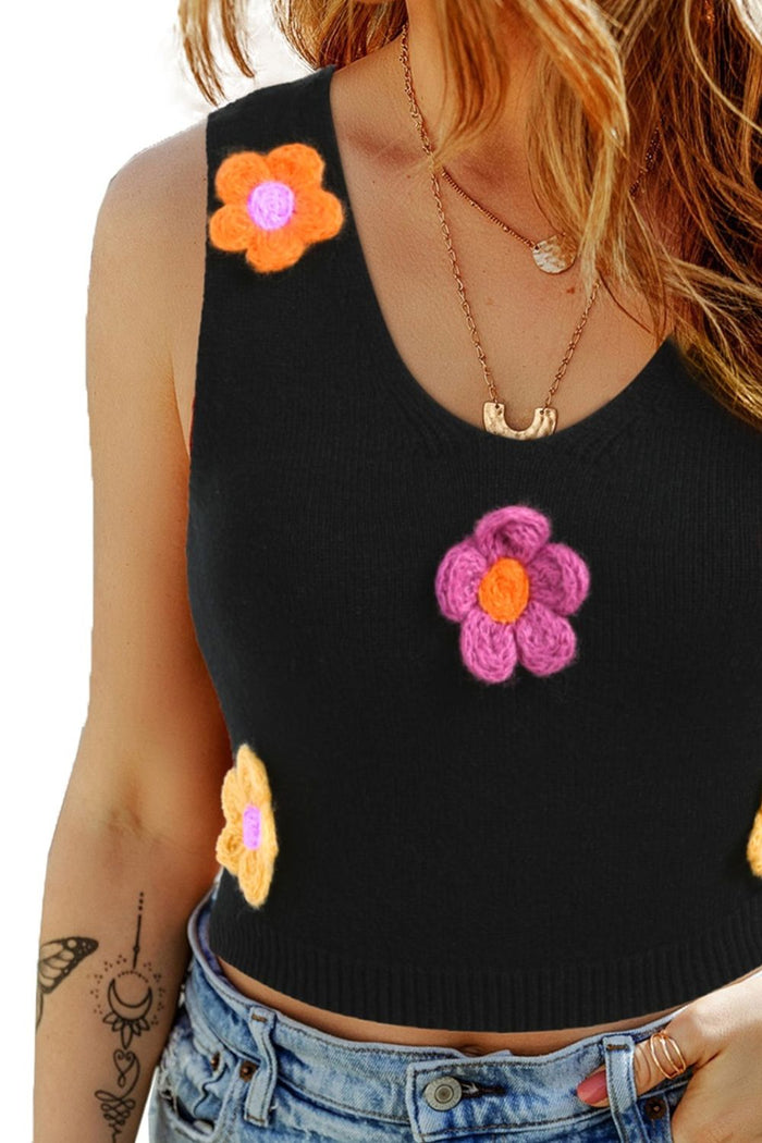 Flower Scoop Neck Knit Vest