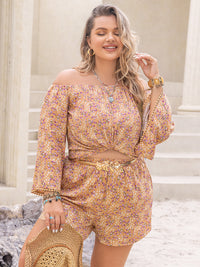 Plus Size Printed Off-Shoulder Top and Shorts Set