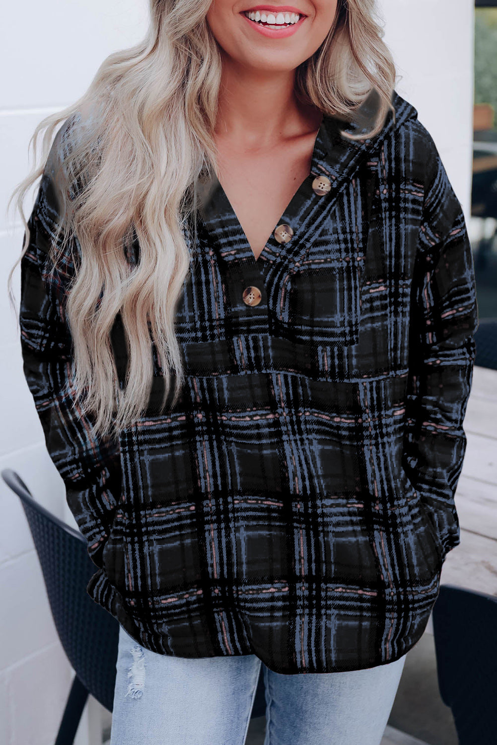 Plaid long sleeve shirt with hoodie hot sale