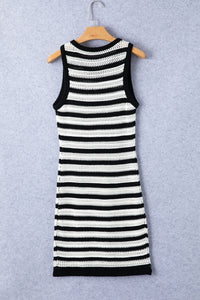 Openwork Striped Wide Strap Knit Dress