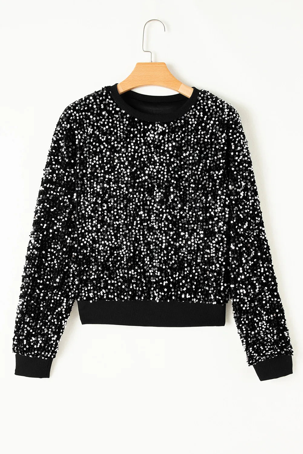 Sequin Round Neck Long Sleeve Top