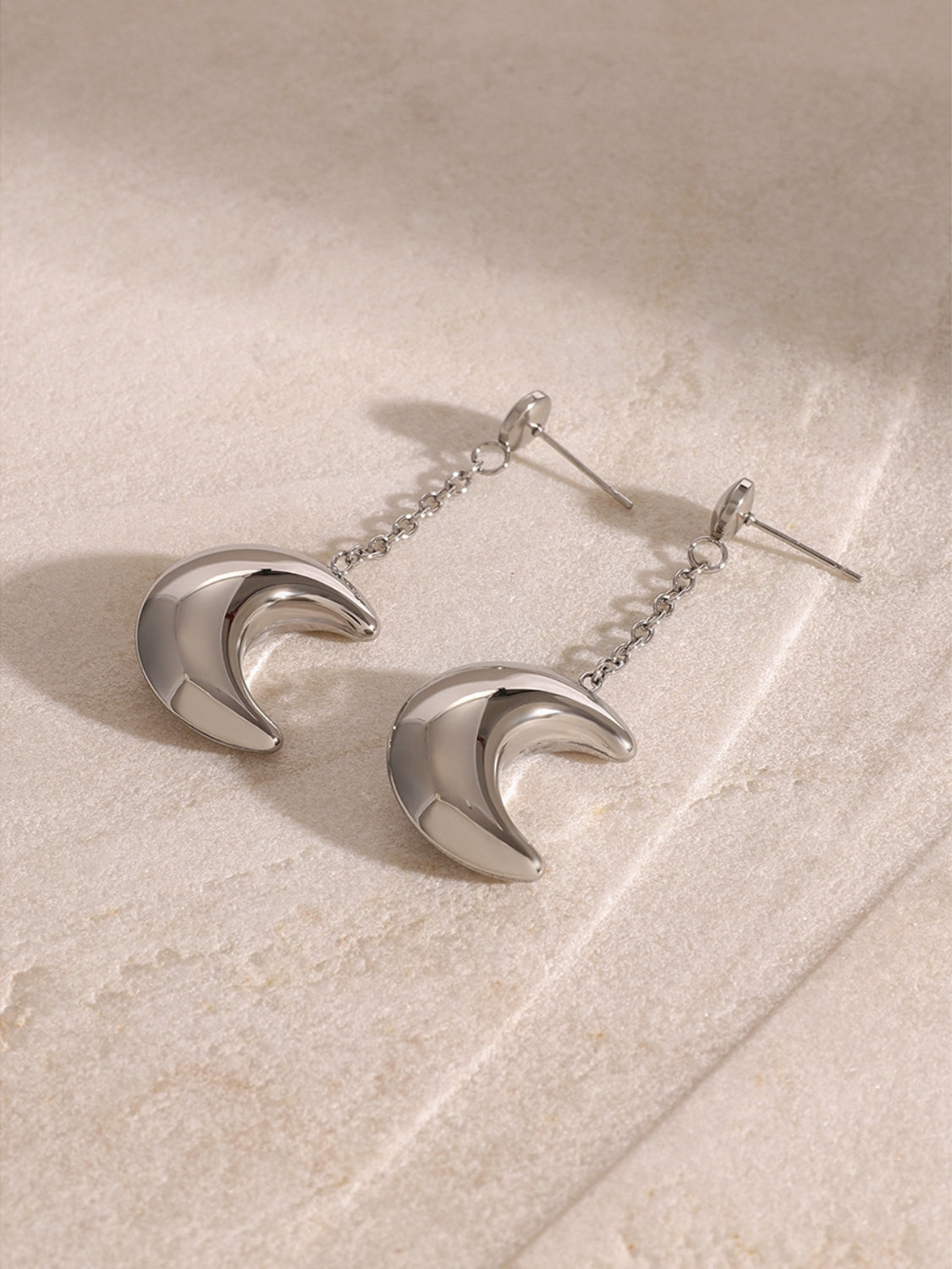 Stainless Steel Moon Dangle Earrings