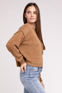 Brushed Melange Hacci Hi-Low Hem Sweater