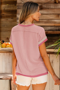 Color Block Round Neck Cap Sleeve T-Shirt