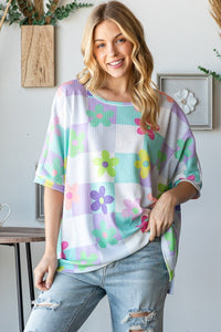HOPELY Floral Round Neck Waffle T-Shirt
