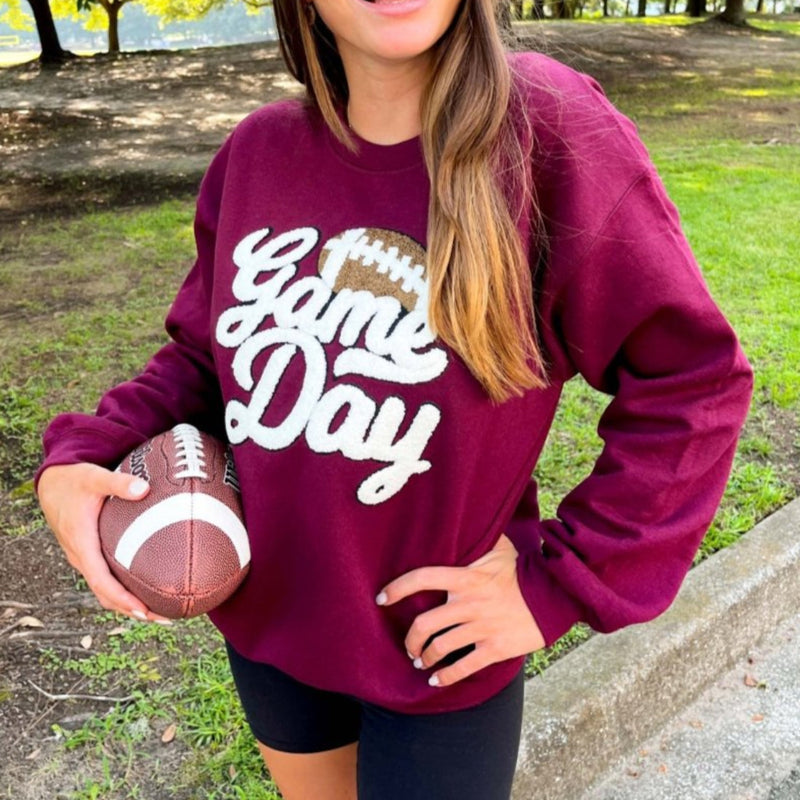 Football 'Gameday' Letter Patch Crewneck Sweatshirt