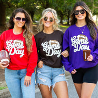 Football 'Gameday' Letter Patch Crewneck Sweatshirt