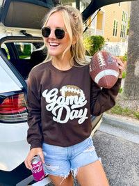Football 'Gameday' Letter Patch Crewneck Sweatshirt