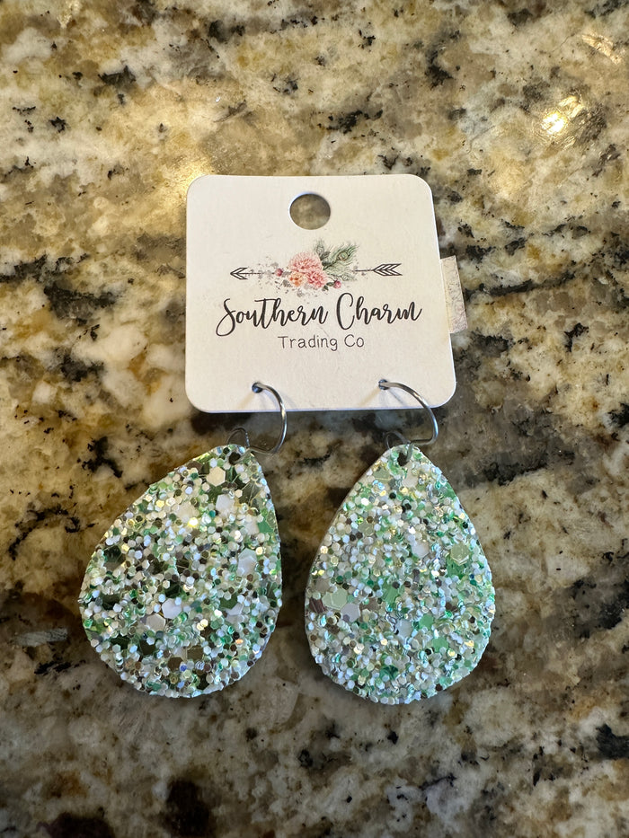 Glitter Green Leather Earrings