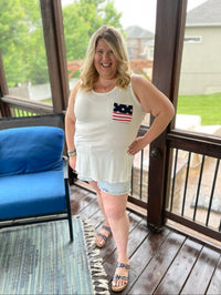 Long Tank Top with Stars and Stripes Pocket