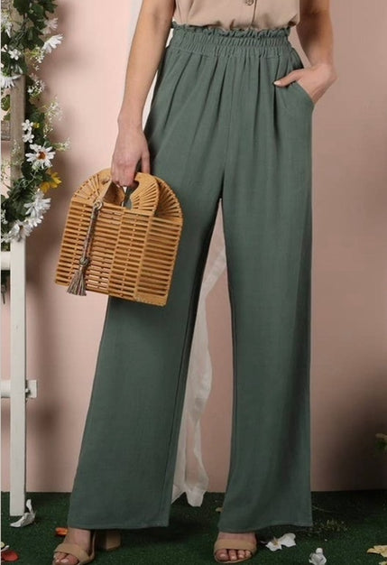 Sage Green Linen Pants with Elastic Waist