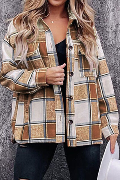 Plaid Pocketed Dropped Shoulder Coat