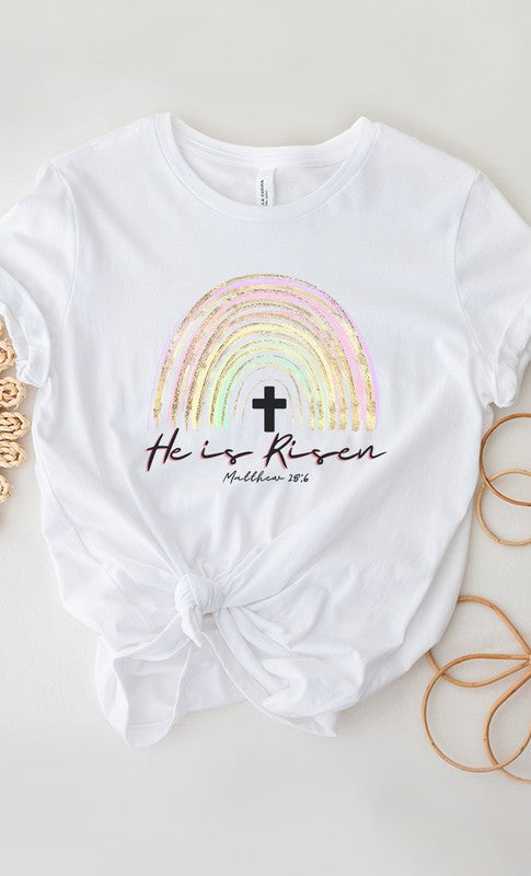 He Is Risen Glitter Rainbow PLUS SIZE Graphic Tee