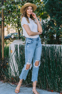 Lovervet Full Size Amari Destroyed High Rise Crop Straight Jeans