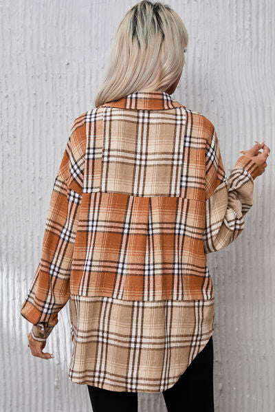 Plaid Snap Down Collared Neck Jacket