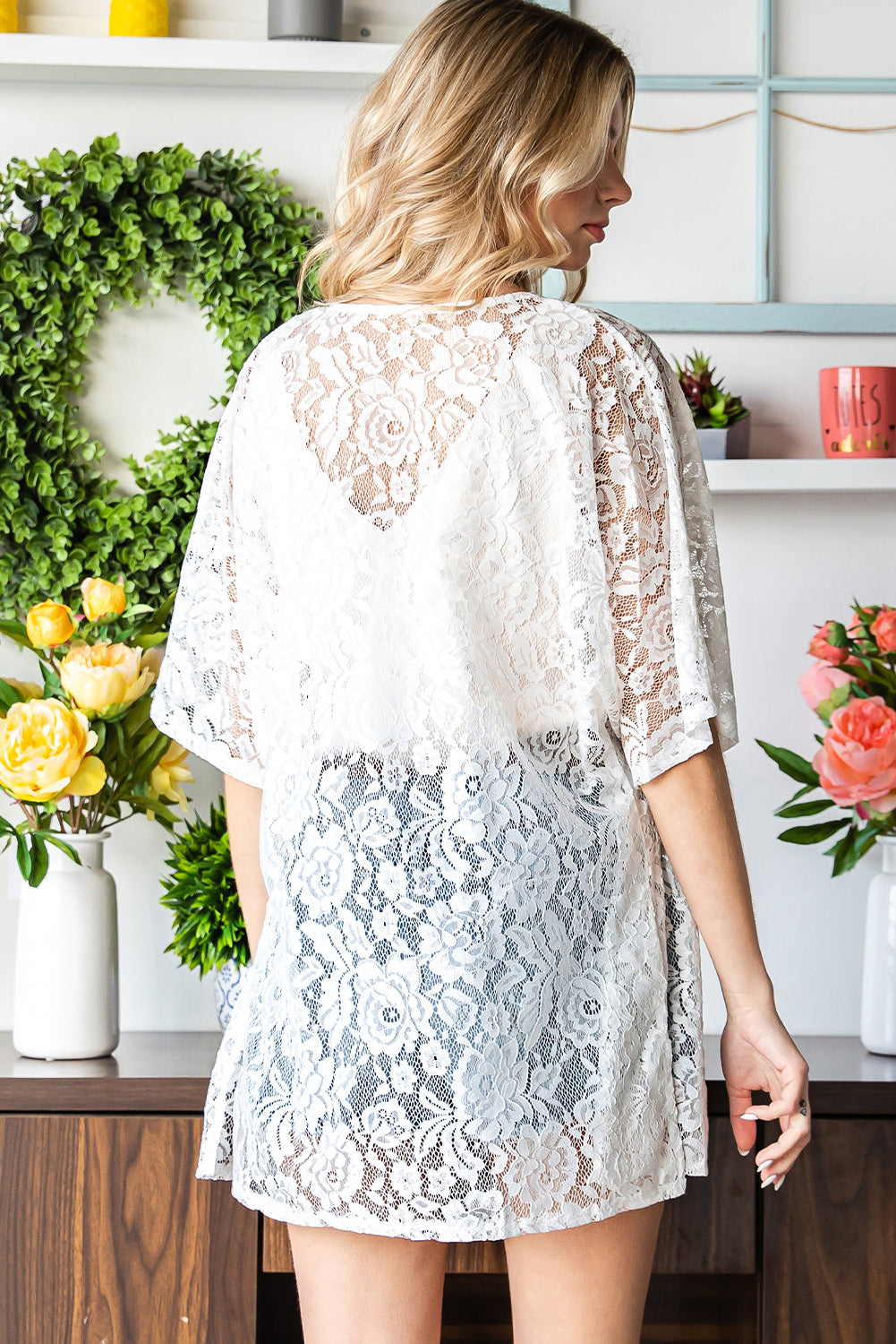Open Front Half Sleeve Lace Cardigan