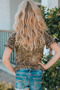 Girls Leopard Short Flounce Sleeve Tee