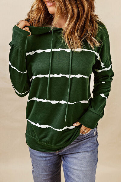 Drawstring Striped Dropped Shoulder Hoodie